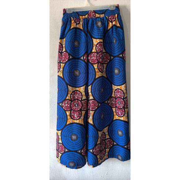 African Print Maxi Skirt Size M/L Blue Elastic Waist Pockets 100% Cotton - Picture 4 of 5